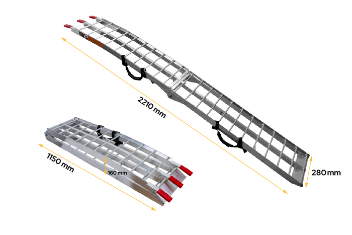 UNITRAILER ALR002 kokkupandavad alumiiniumist haagissuvilate kaldteed 221cm 680kg rihmaga, 2 tk komplekt