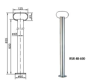 Fikseeritud tugi klambriga ja malmist klambriga WINTERHOFF RSR48-600+KLE48-G 150kg 48mm 600mm