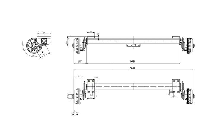 KNOTT P11359.014 VGB13 piduritega telg paadihaagisele 1350kg 1500mm 2000mm 5x112